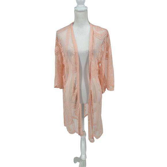 Miss Chievous Apricot Embroidered Lace Mesh Kimono L/XL - Picture 1 of 9